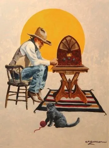 Cowboy and radio, drawing by Bob Morgan