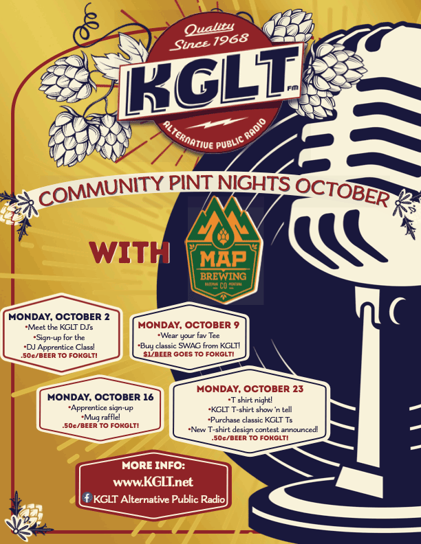 MAP pint night benefit for KGLT, Mondays in October 2023