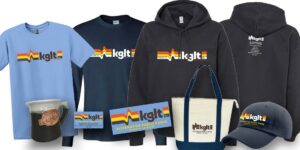 KGLT 2024 Gear: shirts, hoodie, hat, tote, sticker, magnet, mug